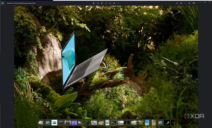 Screenshot of the Windows 11 Photos app displaying an image along with a carousel at the bottom showing other pictures in the library