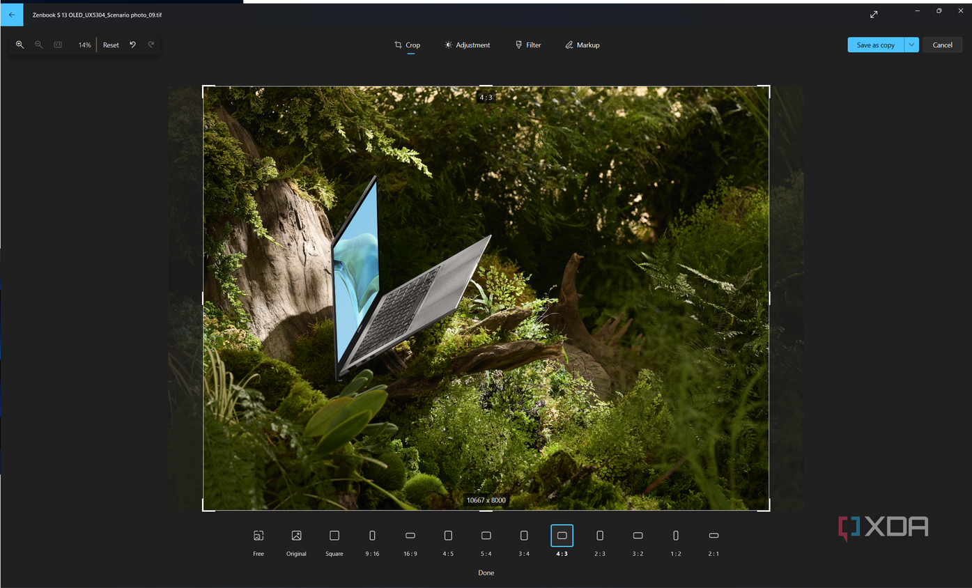 Screenshot of crop editing controls in the Windows 11 Photos app