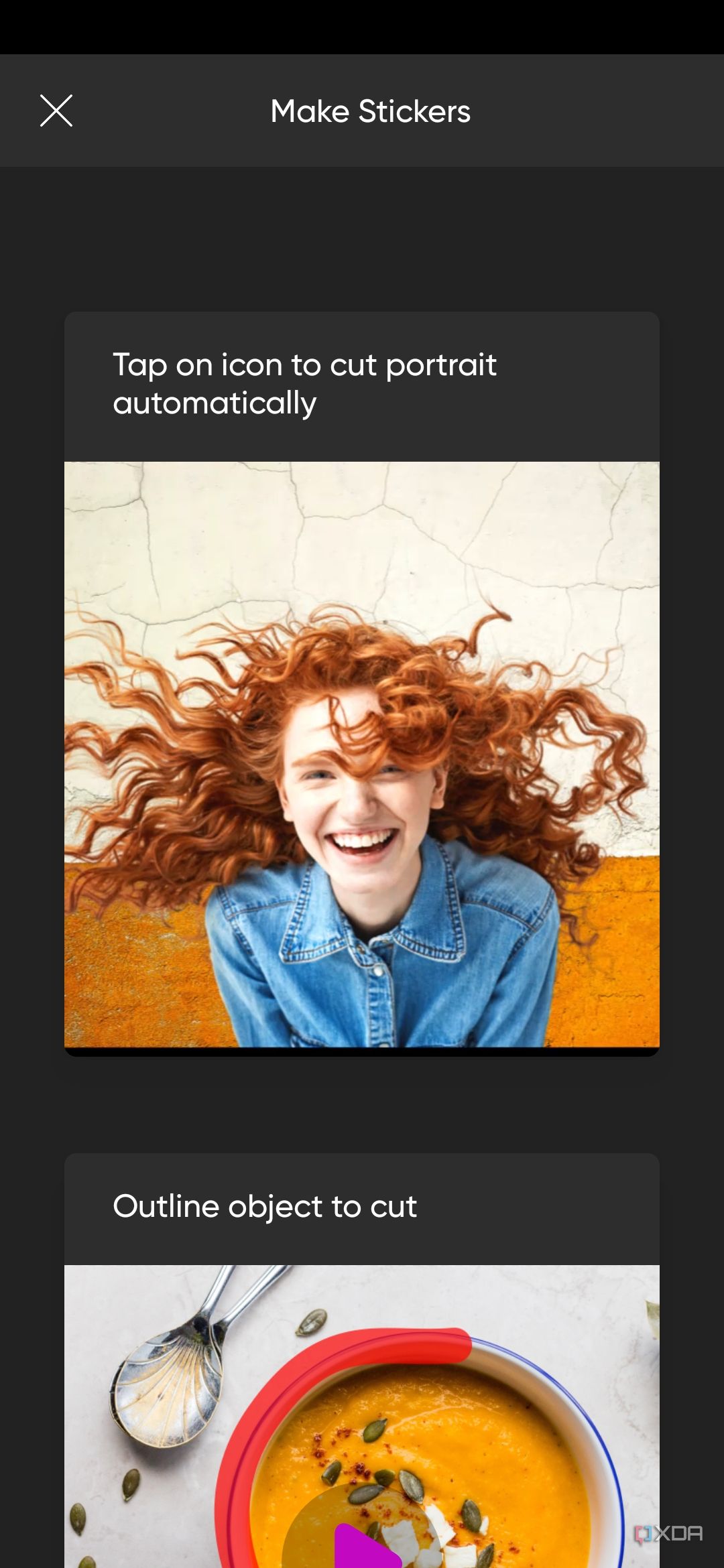 A screenshot captured on a Galaxy S23 showing the sticker options in PicsArt.