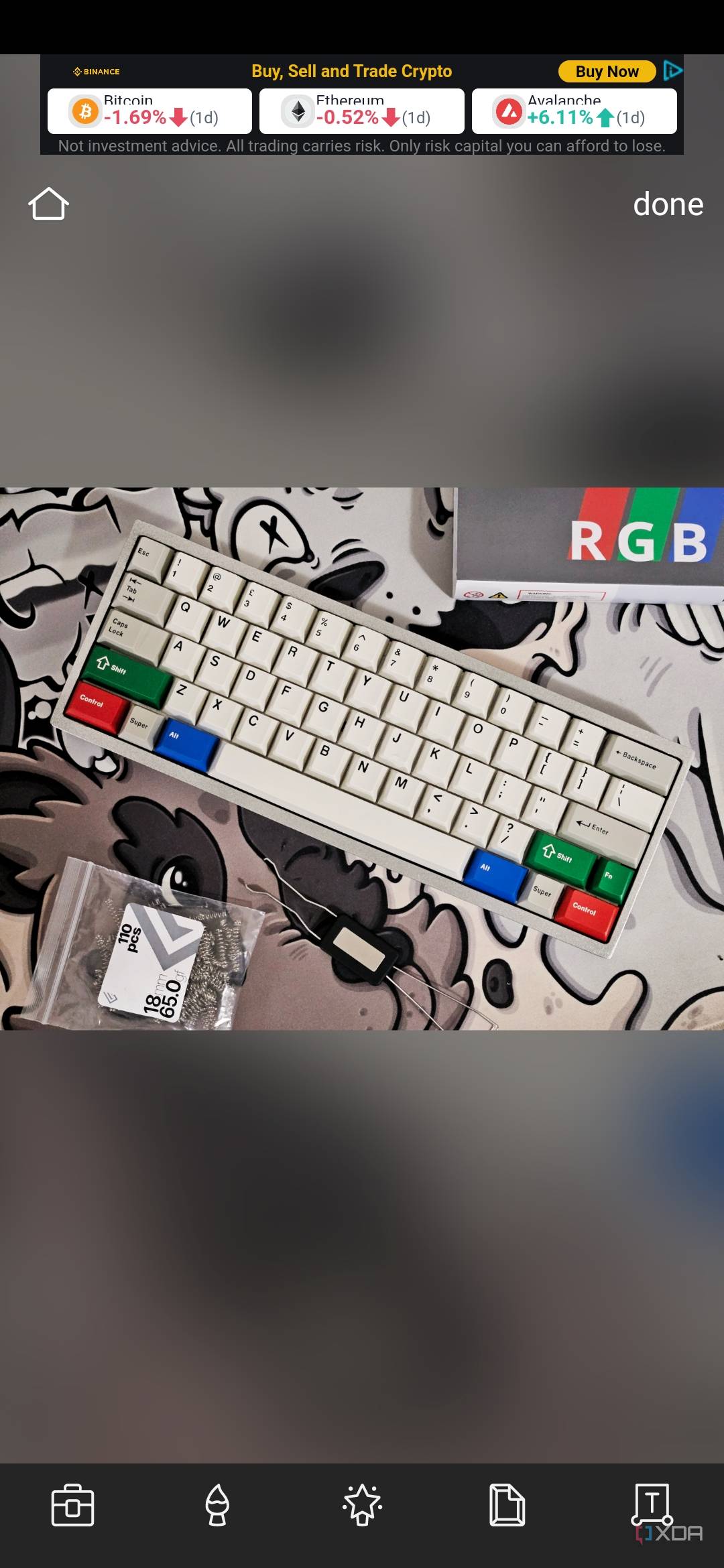 A screenshot showing an image of a keyboard being edited on Pixlr app.