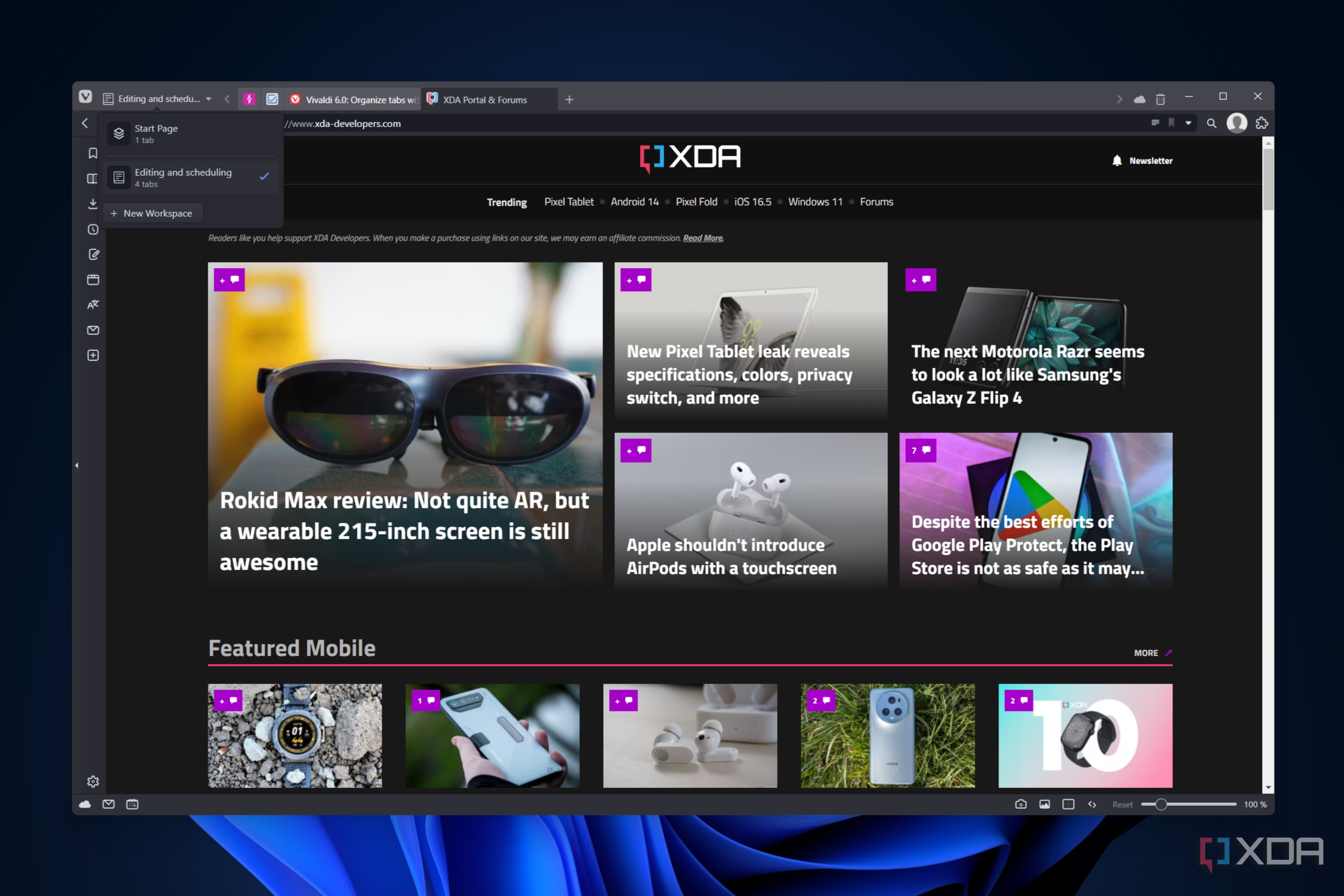 Screenshot of Workspaces in Vivaldi 6.0