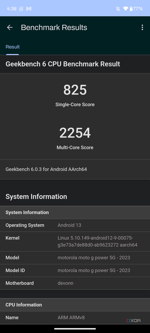 Geekbench 6 result from Moto G Power 5G 2023