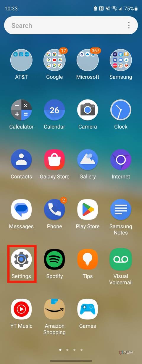 The Settings app in the app drawer of a Samsung Galaxy Z Fold 4.