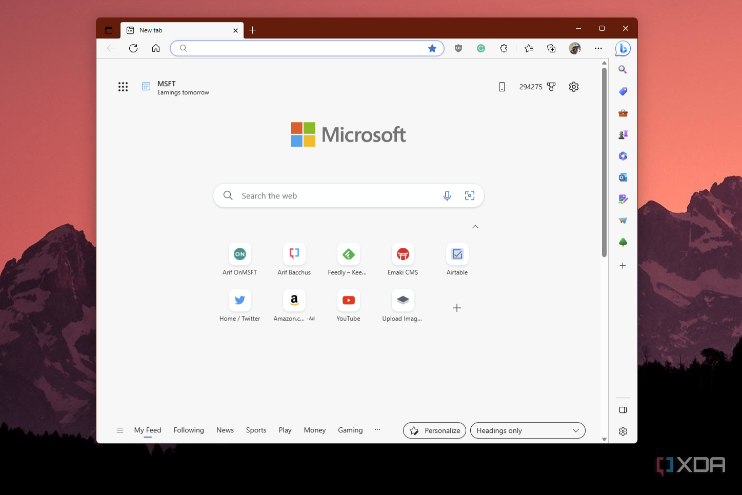 A screenshot of the old sidebar in the Microsoft Edge web browser