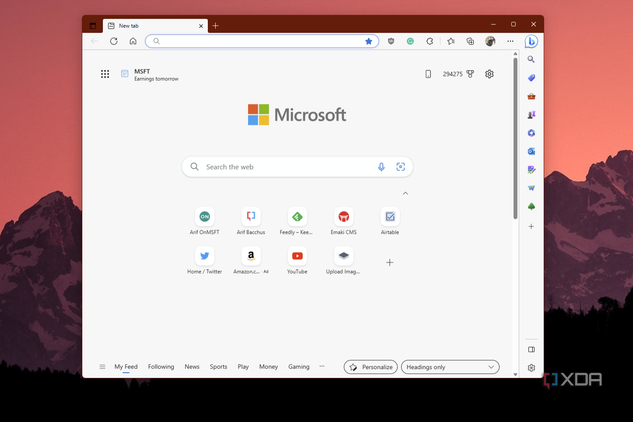 A screenshot of the old sidebar in the Microsoft Edge web browser