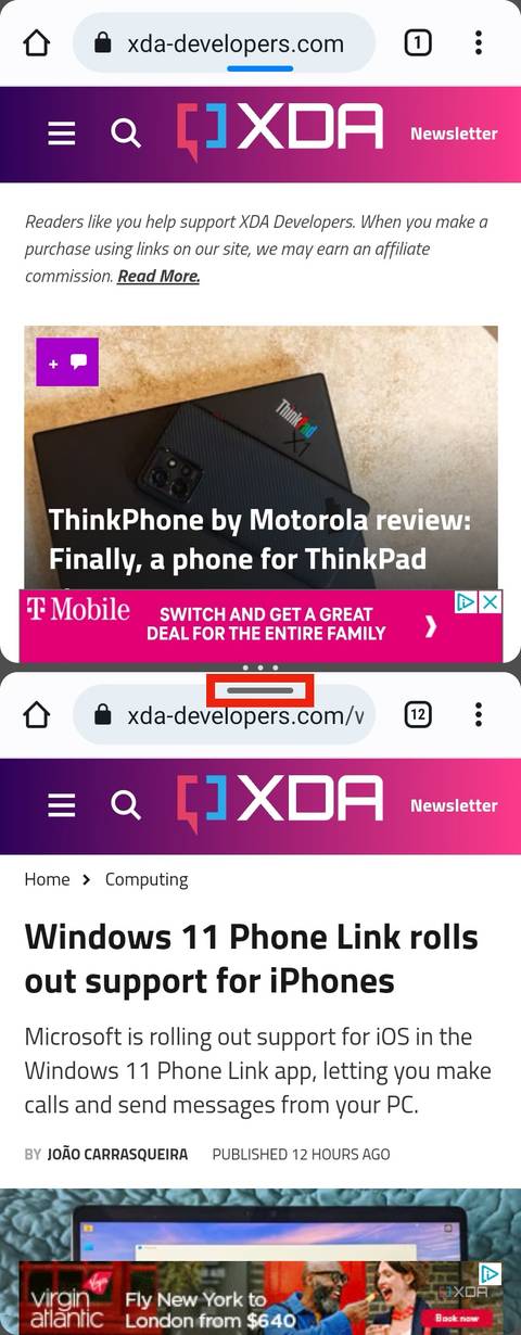 The split screen menu on a Galaxy Z Fold 4.