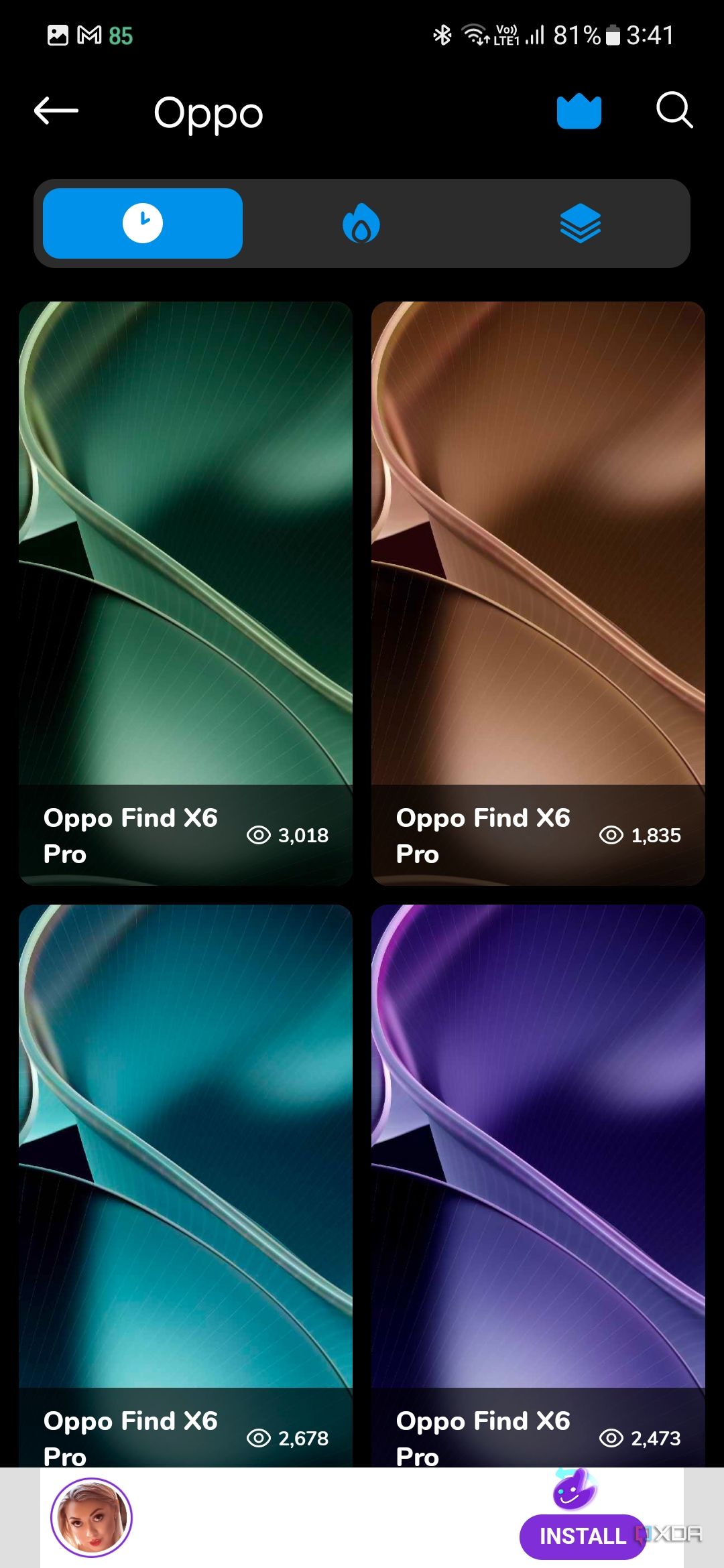 A screenshot showing OPPO Find X6 Pro's wallpapers within the STOKiE wallpaper app.