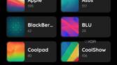 A screenshot showing different collections of stock wallpapers from brands within STOKiE wallpaper app.