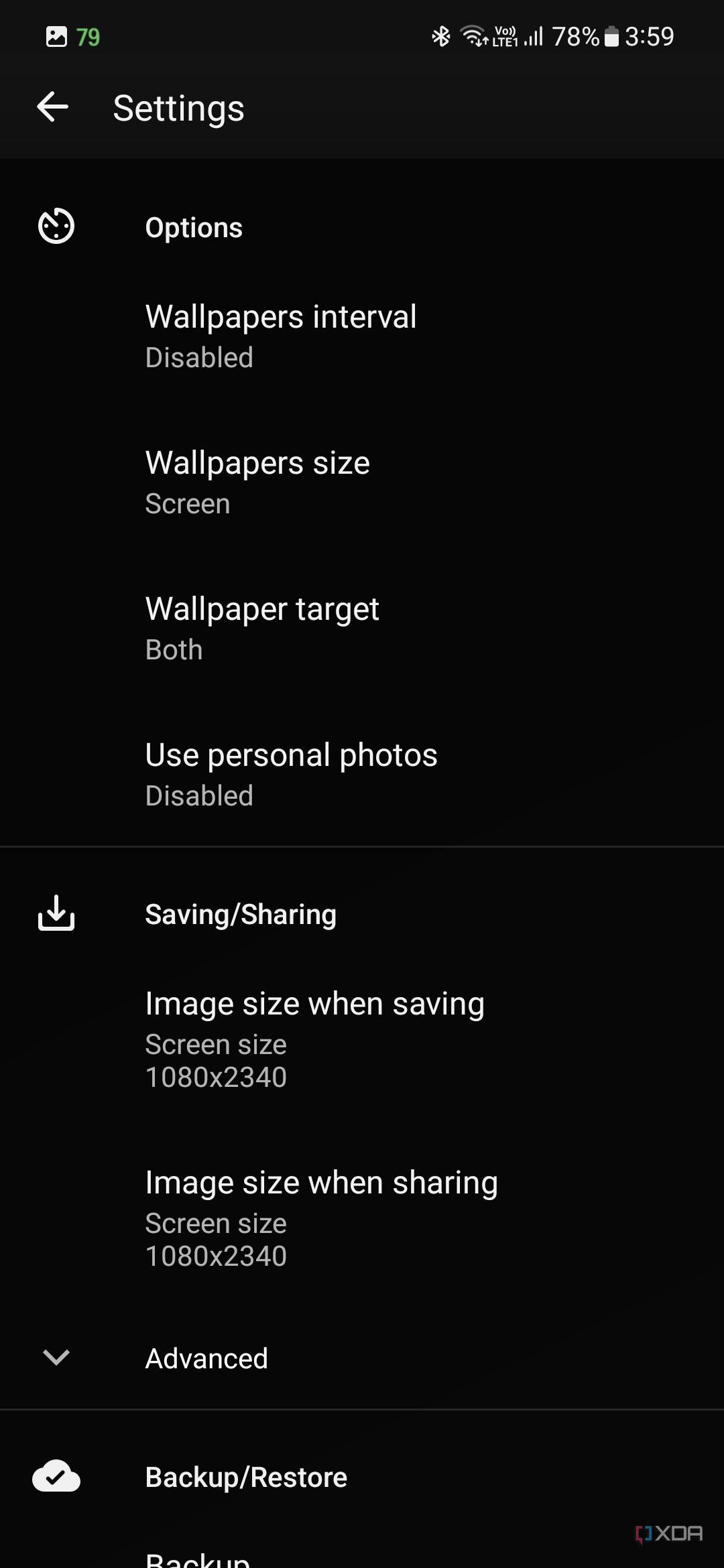 A screenshot showing the Tapet wallpaper app settings over a back-colored background.