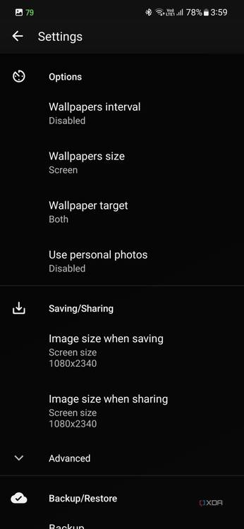 A screenshot showing the Tapet wallpaper app settings over a back-colored background.
