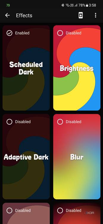 A screenshot showing various wallpaper effects within the Tapet wallpaper app.