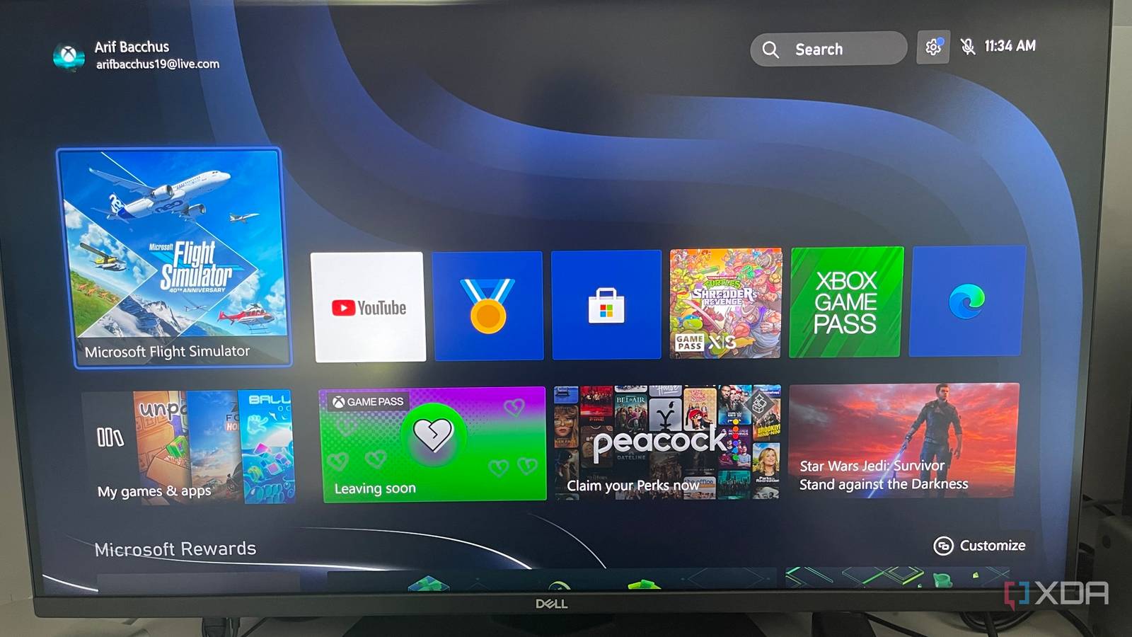A photo of ads for games and services on Xbox Game Pass on an Xbox
