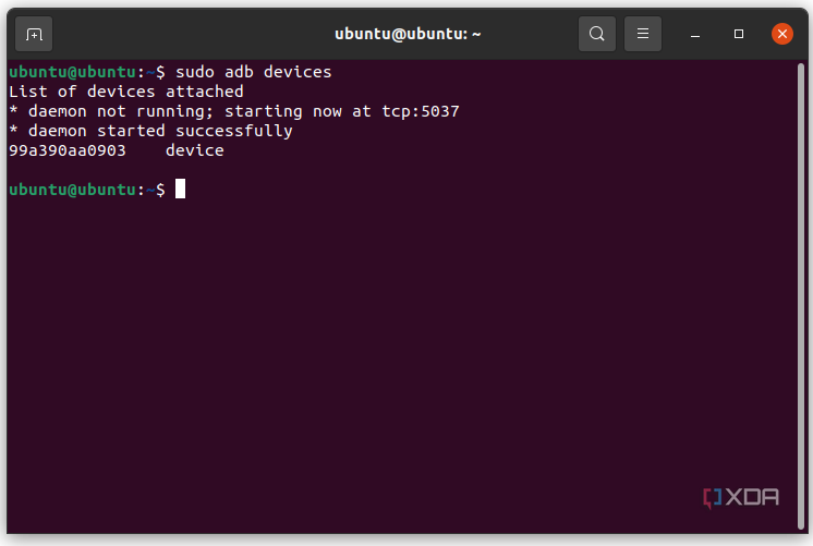 adb devices under Ubuntu Linux Terminal