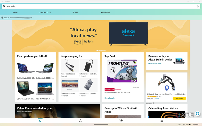 Screenshot of the Amazon Shopping app for Android running on Windows 11