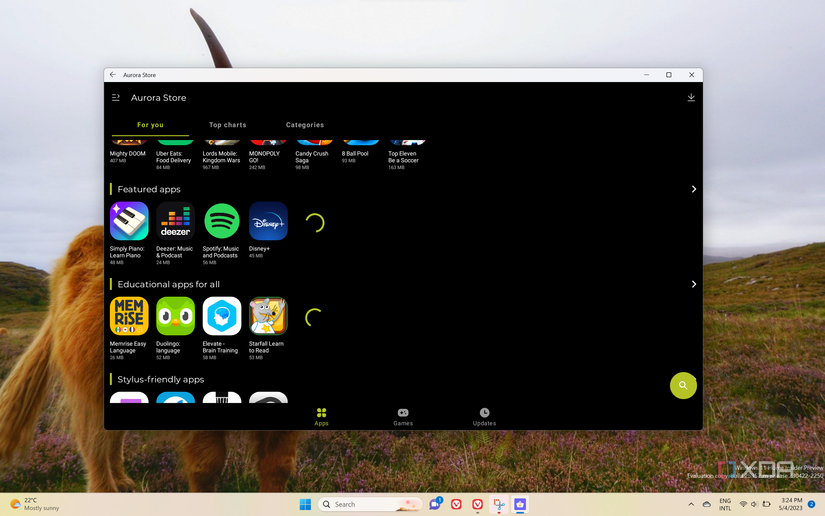 Screenshot of Aurora Store on Windows 11
