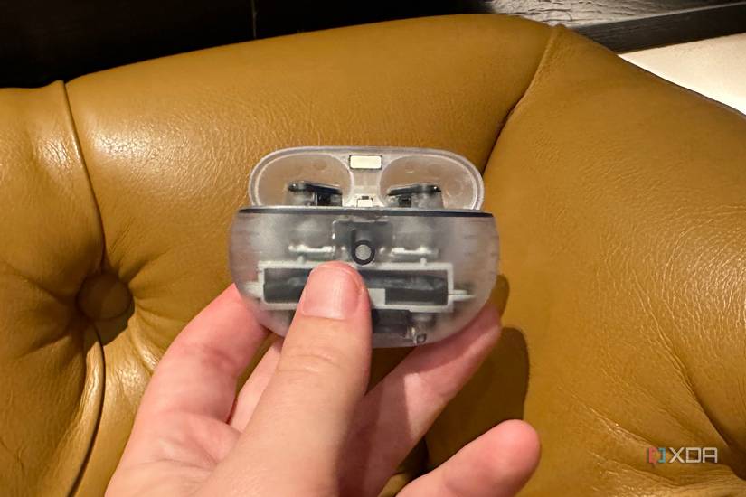 A pair of Beats Studio Buds in the Transparent colorway.