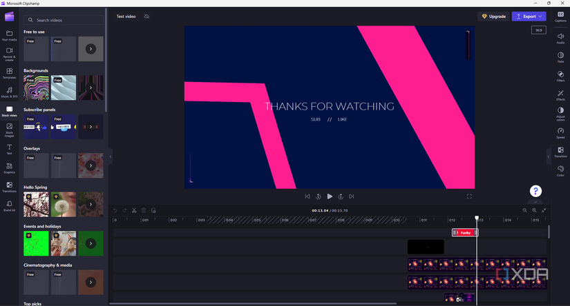 Screenshot of the Clipchamp timeline and video editing interface