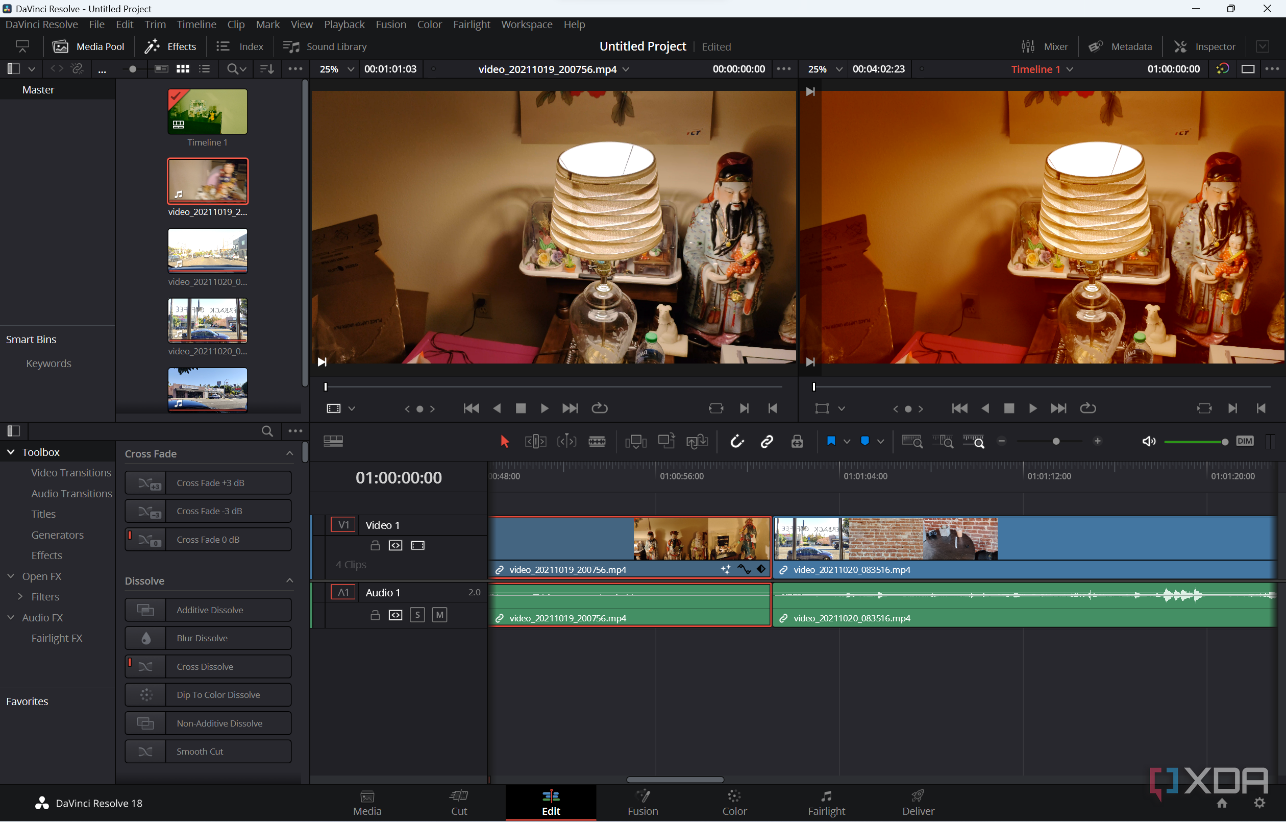 Screenshot of Dainci Resolve 18's video editing interface