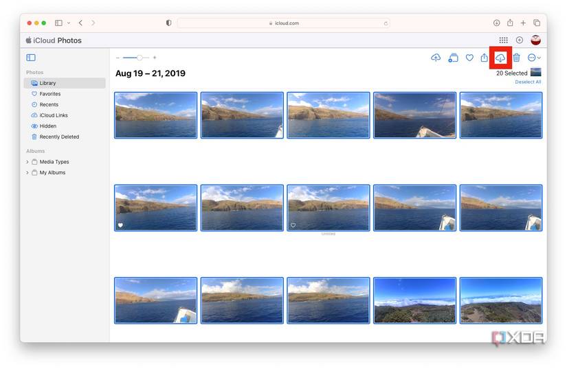 download button in iCloud Photos web app