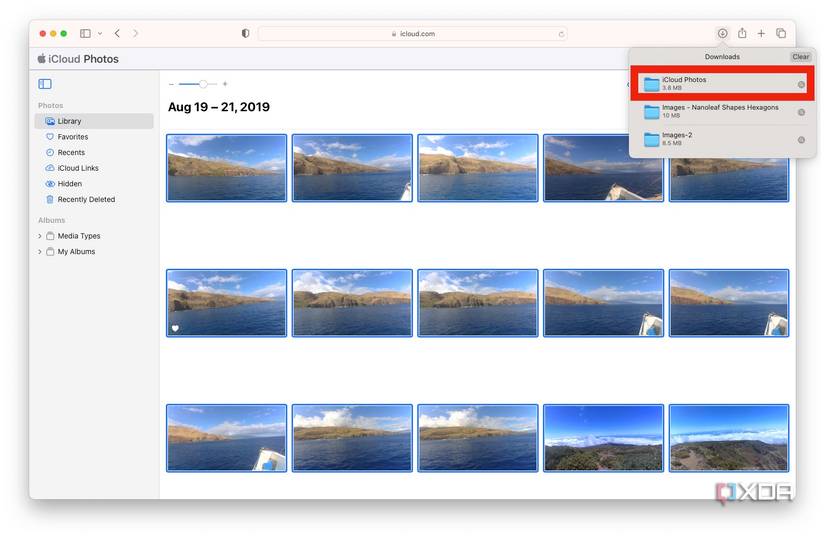 safari download list showing iCloud Photos folder