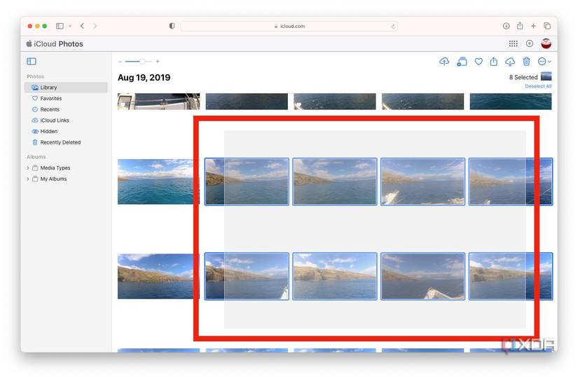 dragging to select iCloud Photos