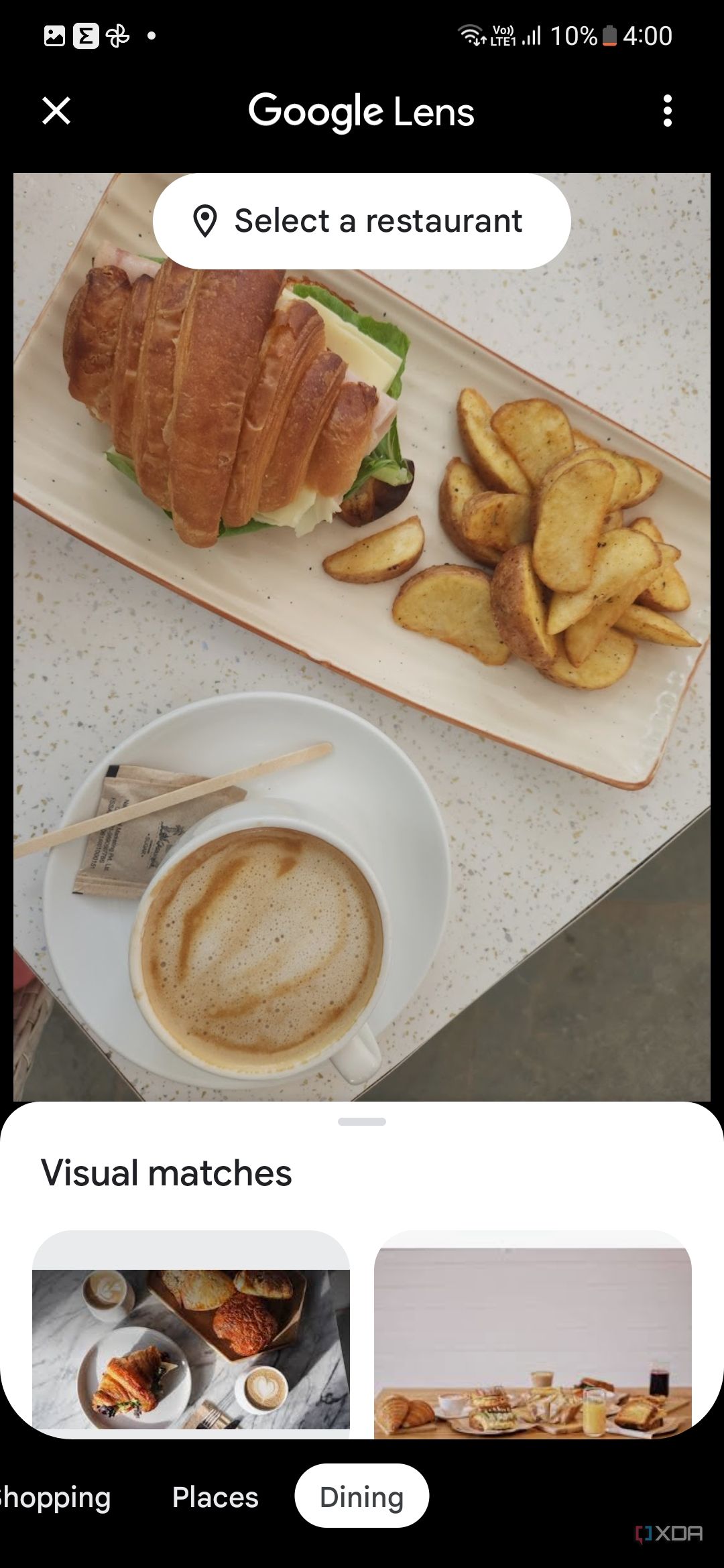 A screenshot showing dining results for cafes in Google Lens.