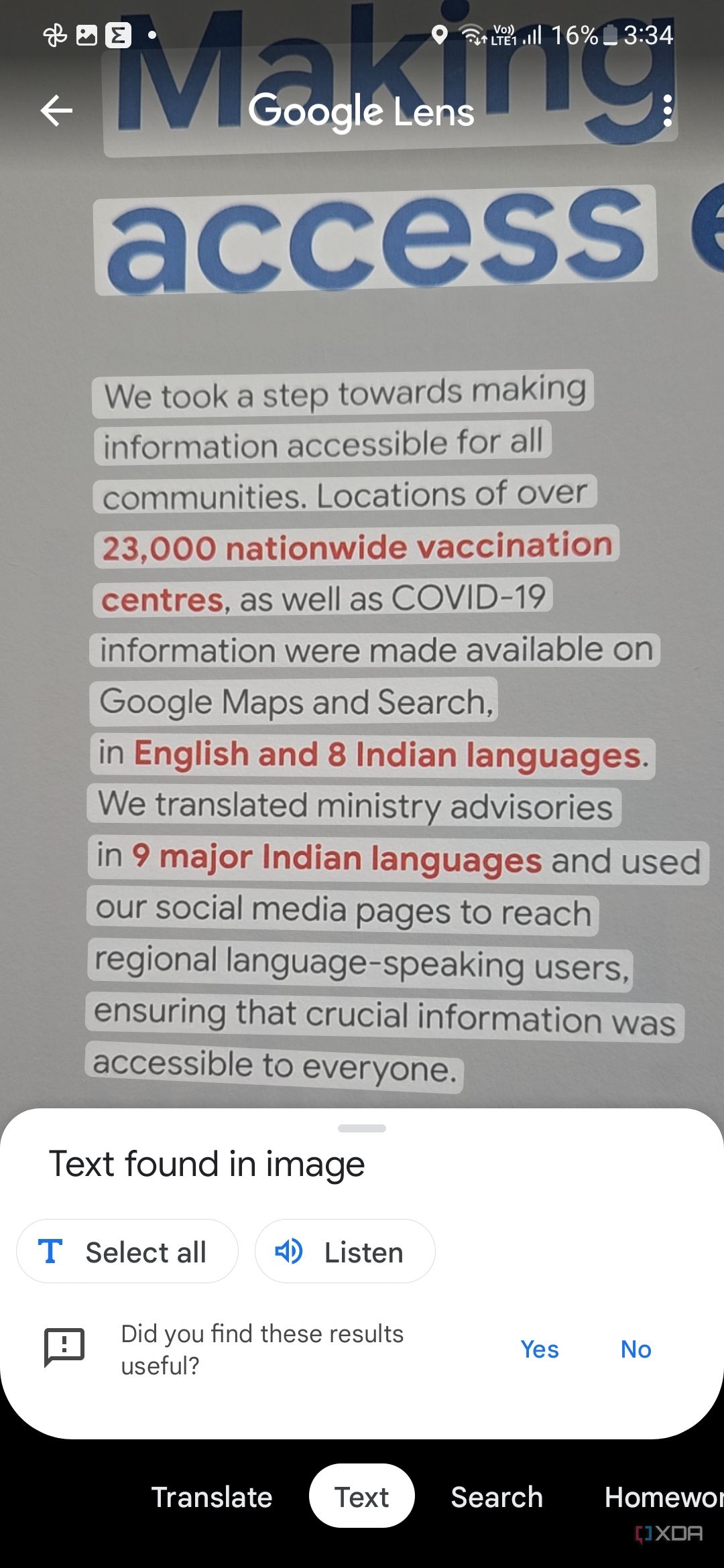A screenshot showing a bunch of highlighted text within Google Lens.