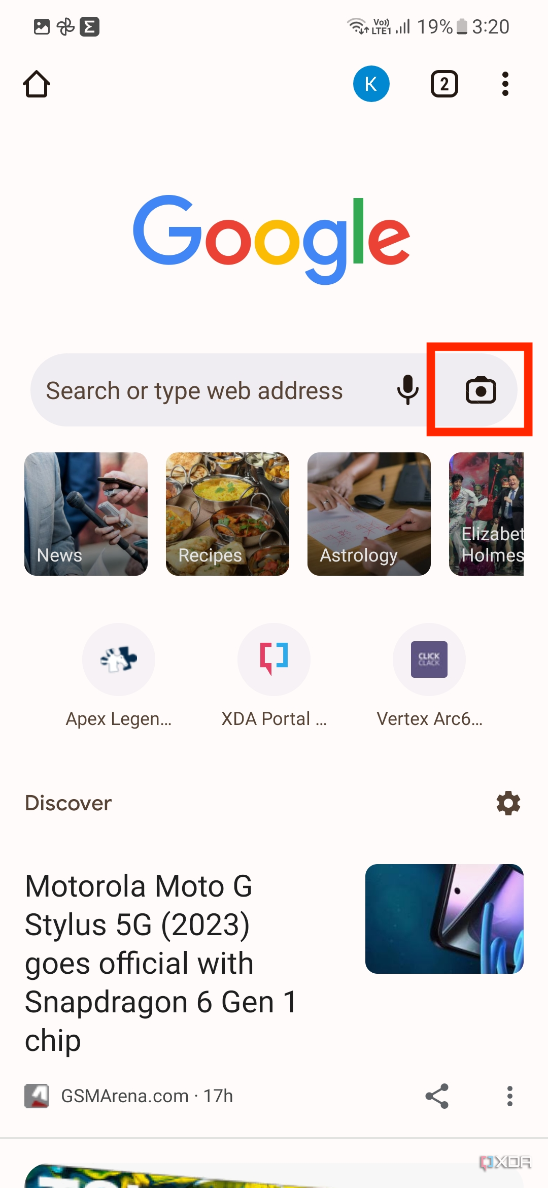 An image showing a highlighted Google Lens icon within Chrome's search field.