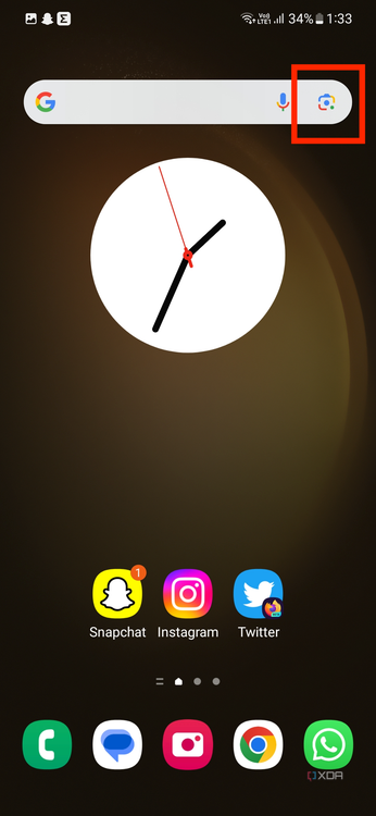 An image showing a highlighted Google Lens icon within the Search widget.