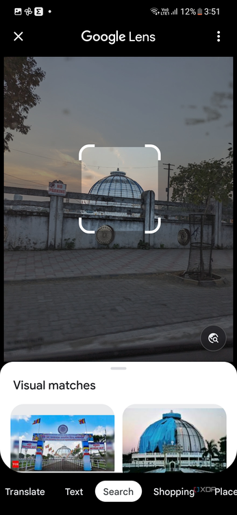 A screenshot showing location results for a dome-shaped building in Google Lens.