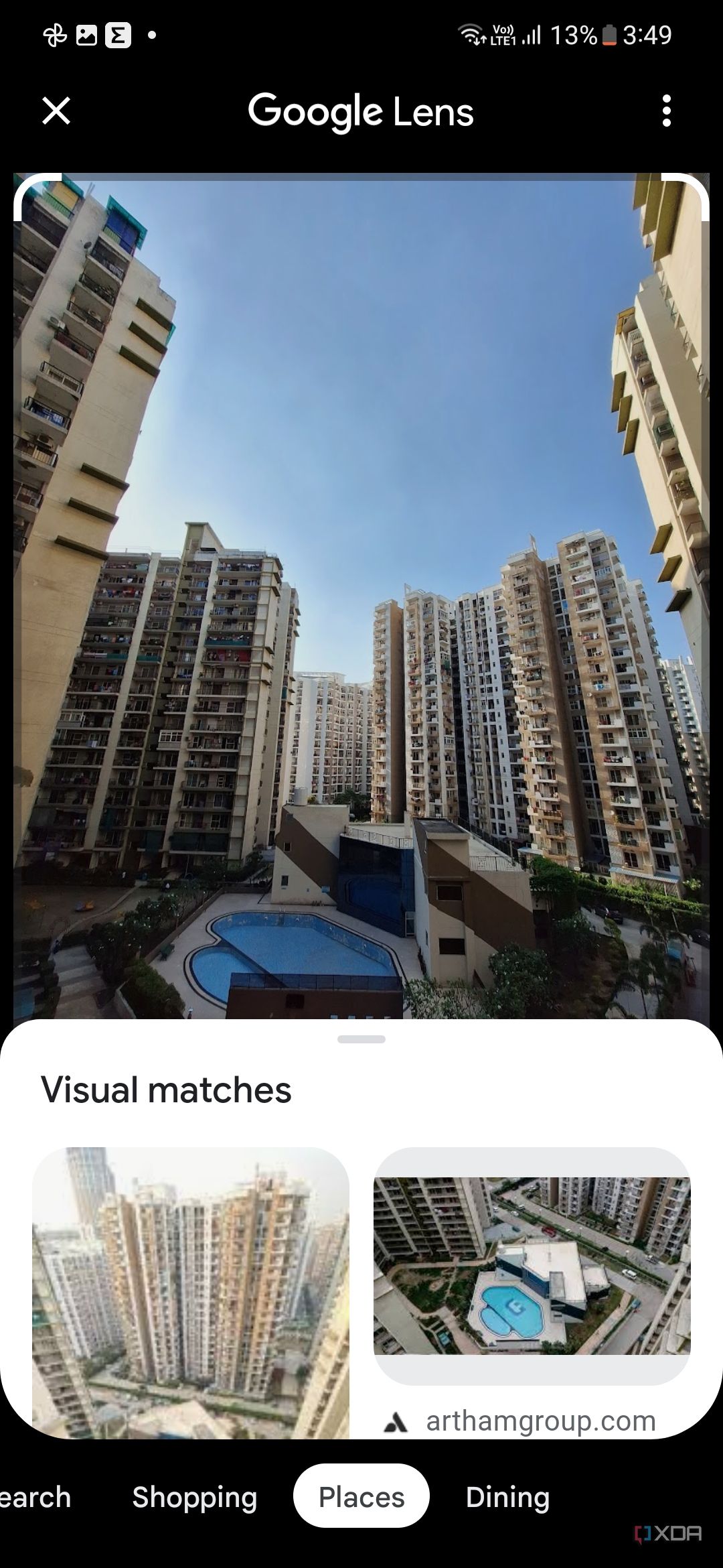 A screenshot showing location results for a building in Google Lens.