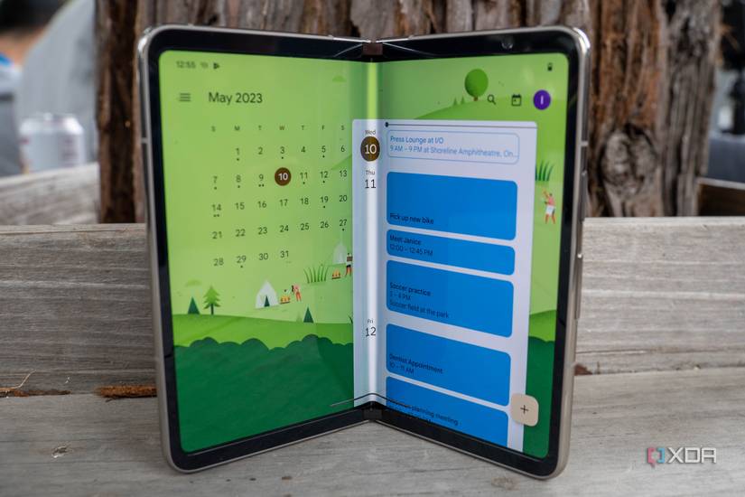 Google Pixel Fold standing up on a flat surface