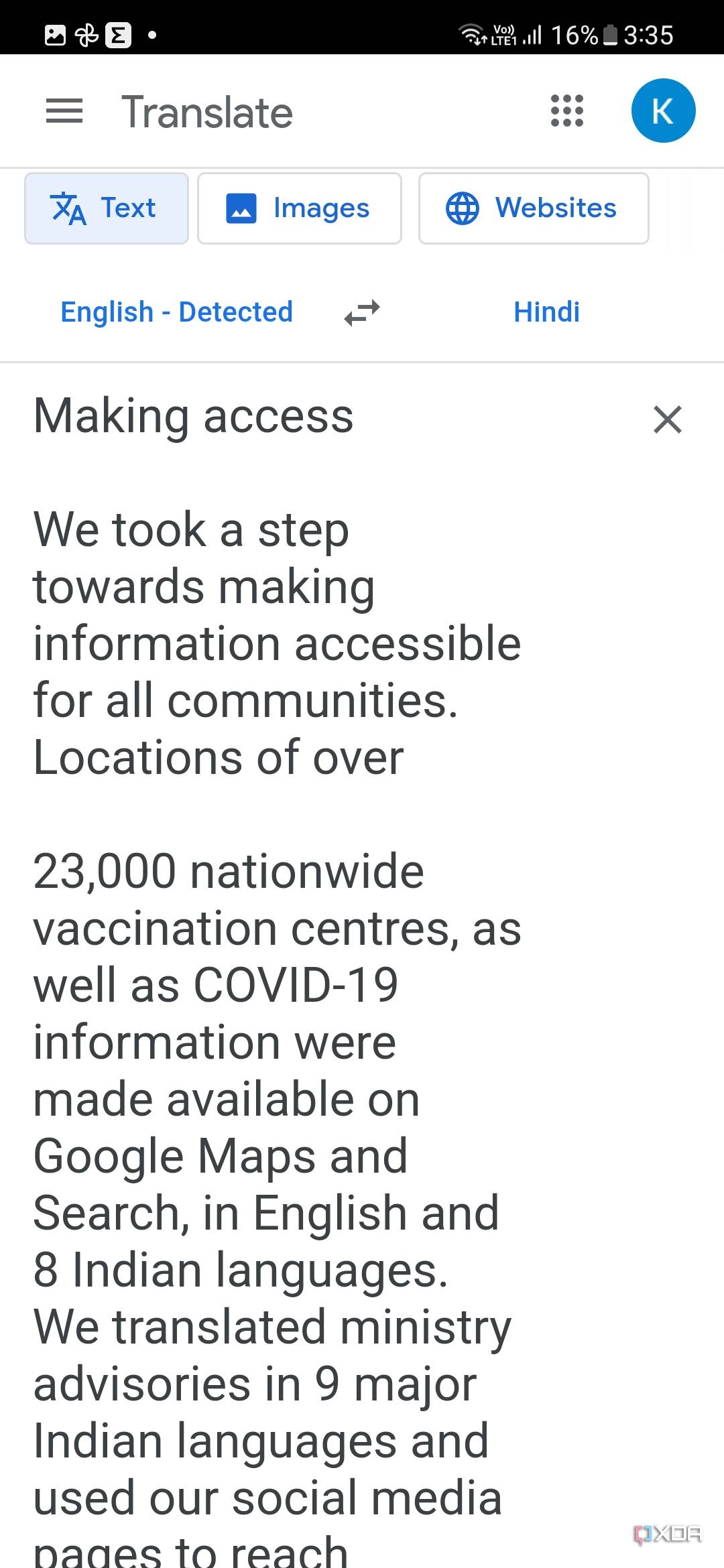 A screenshot showing Google Translate with a bunch of text in English.