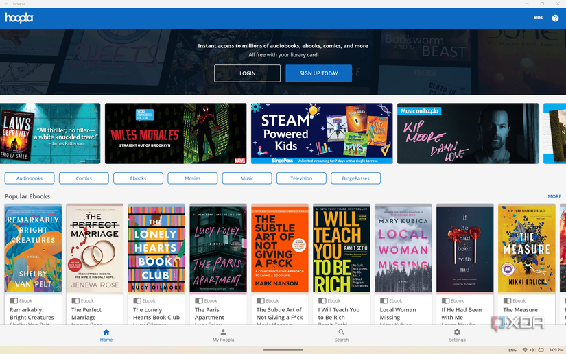Screenshot of the Hoopla app for Android on Windows 11