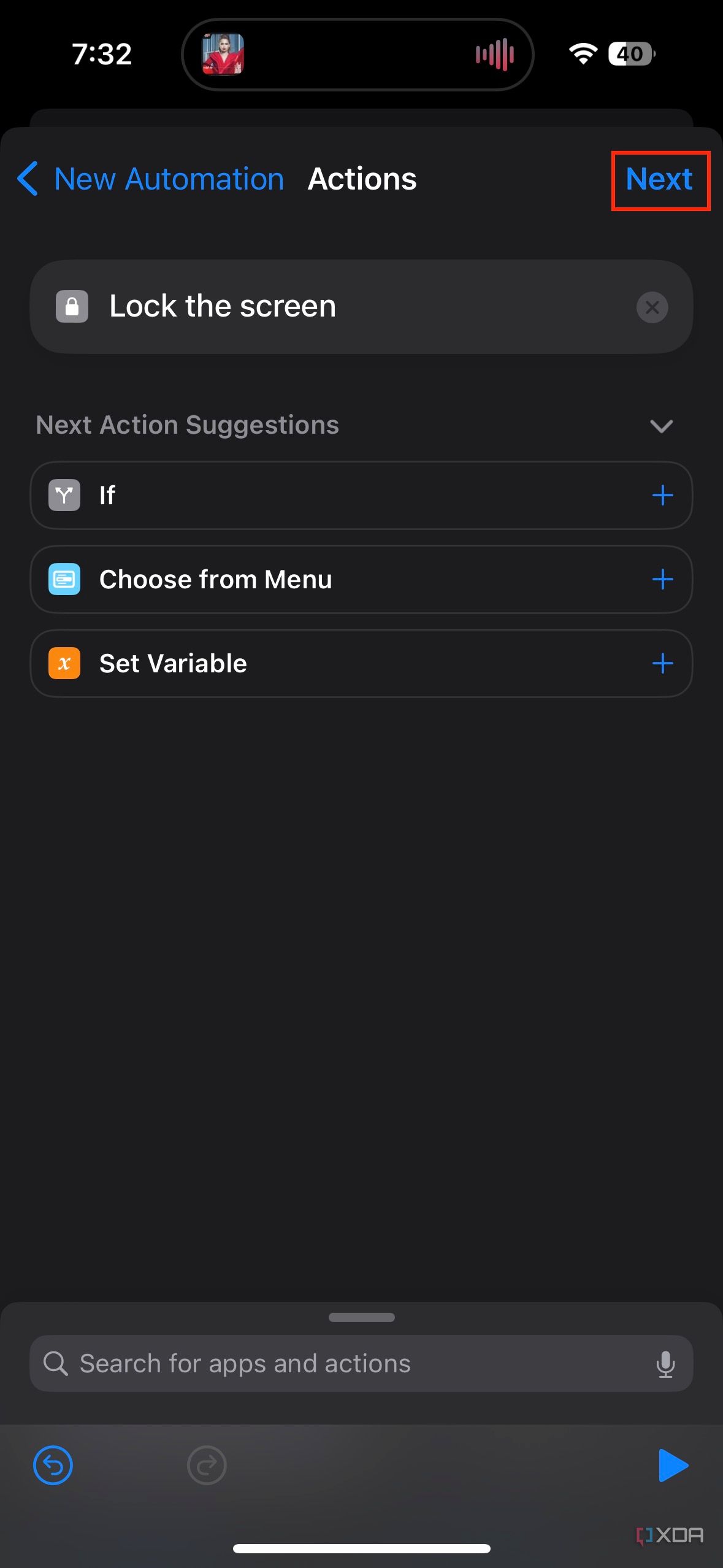 next button highlighted while creating the new automation