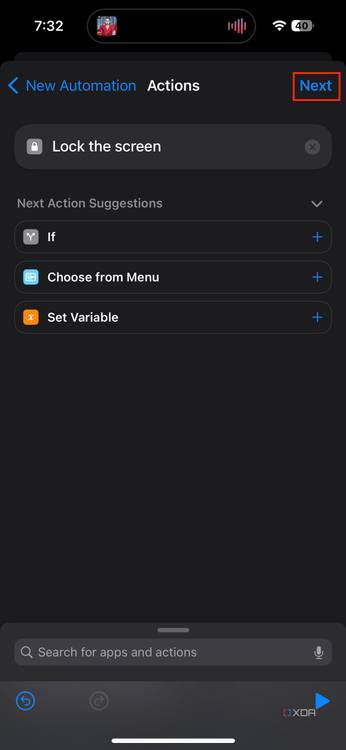 next button highlighted while creating the new automation