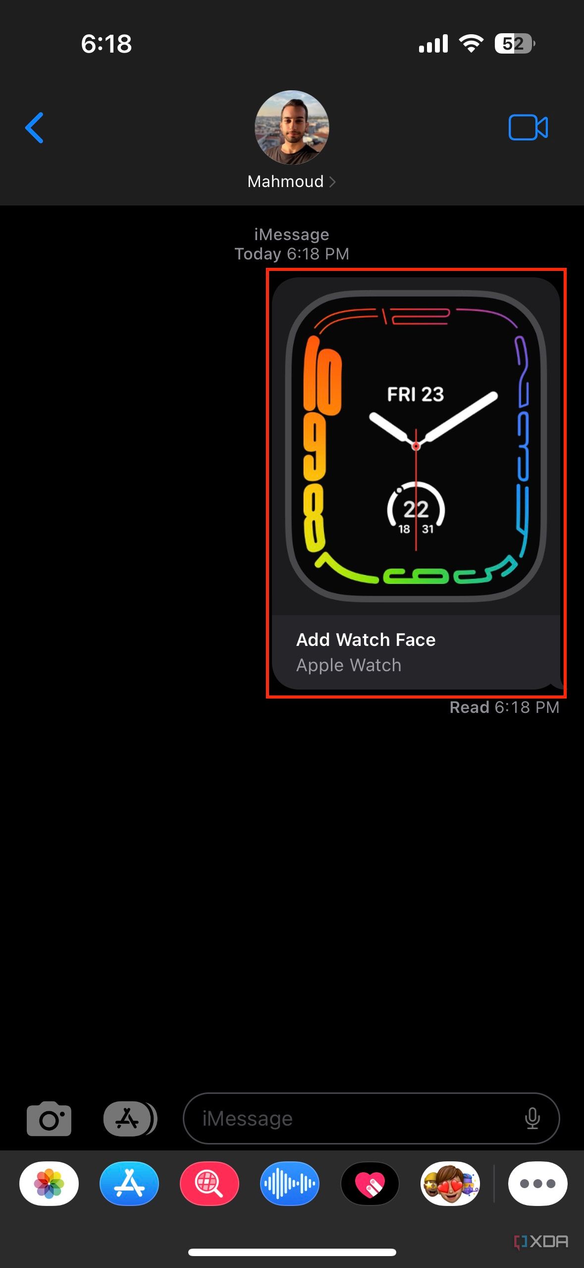 Contour watch face shared through the Messages app