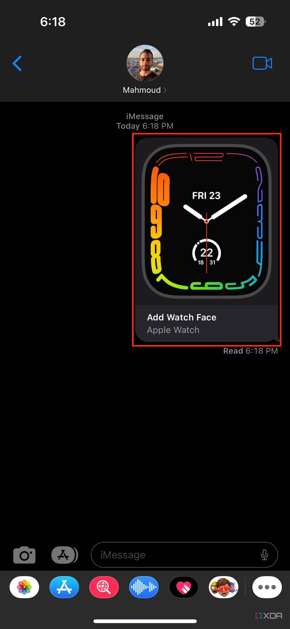 Contour watch face shared through the Messages app