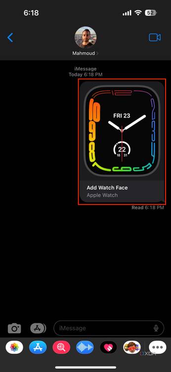 Contour watch face shared through the Messages app
