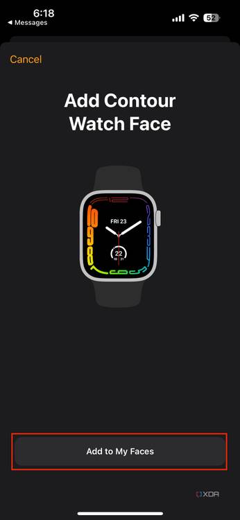 Add to my faces button after clicking a shared watch face