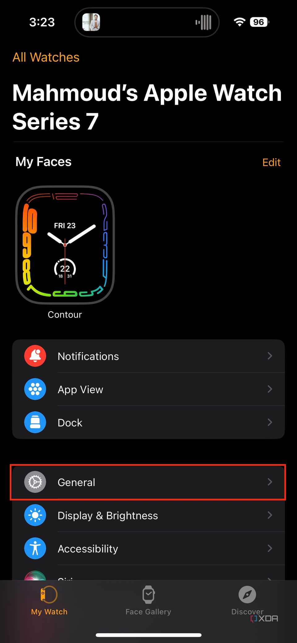 Watch app General settings on iOS