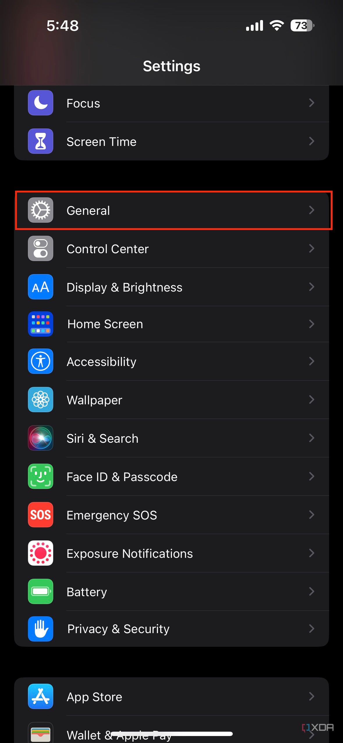 general settings on iPhone