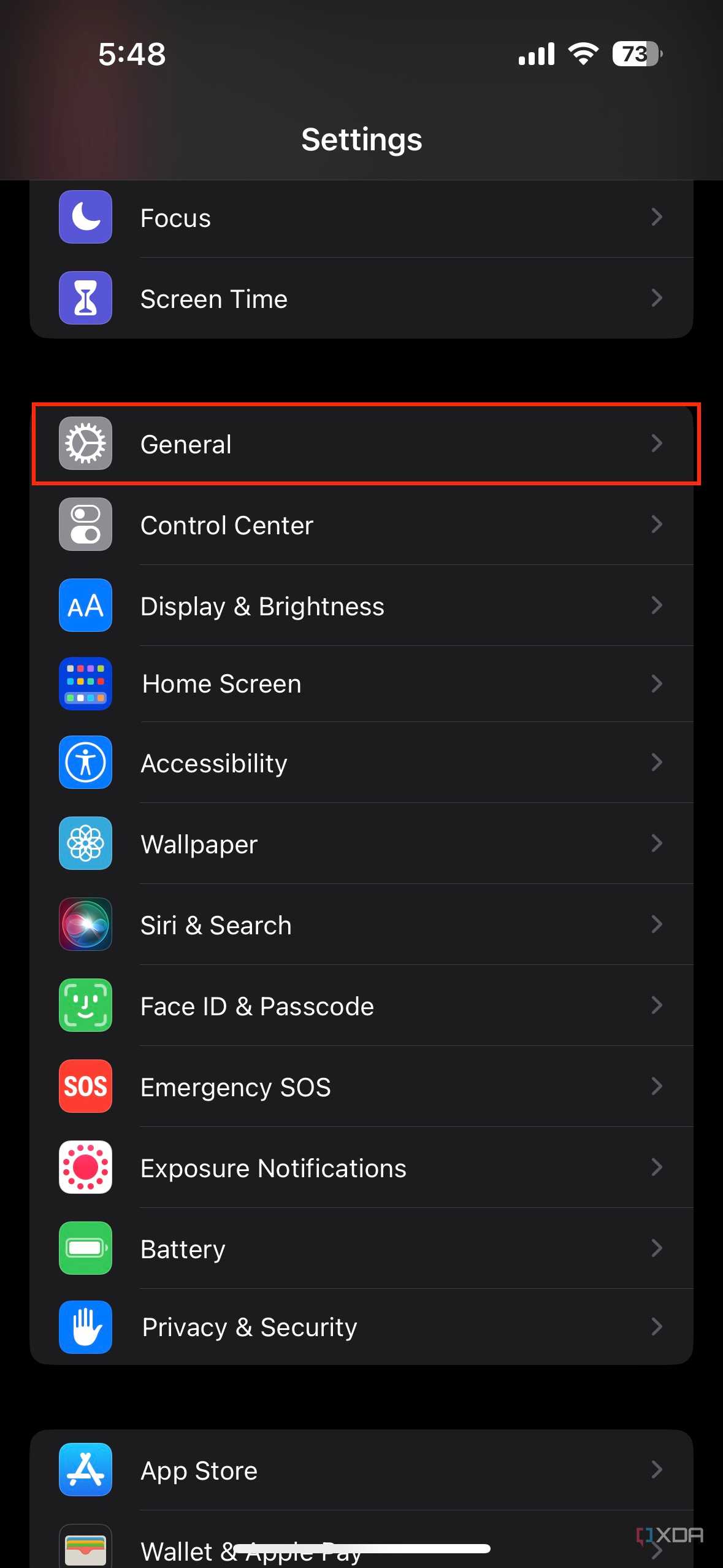 general settings on iPhone