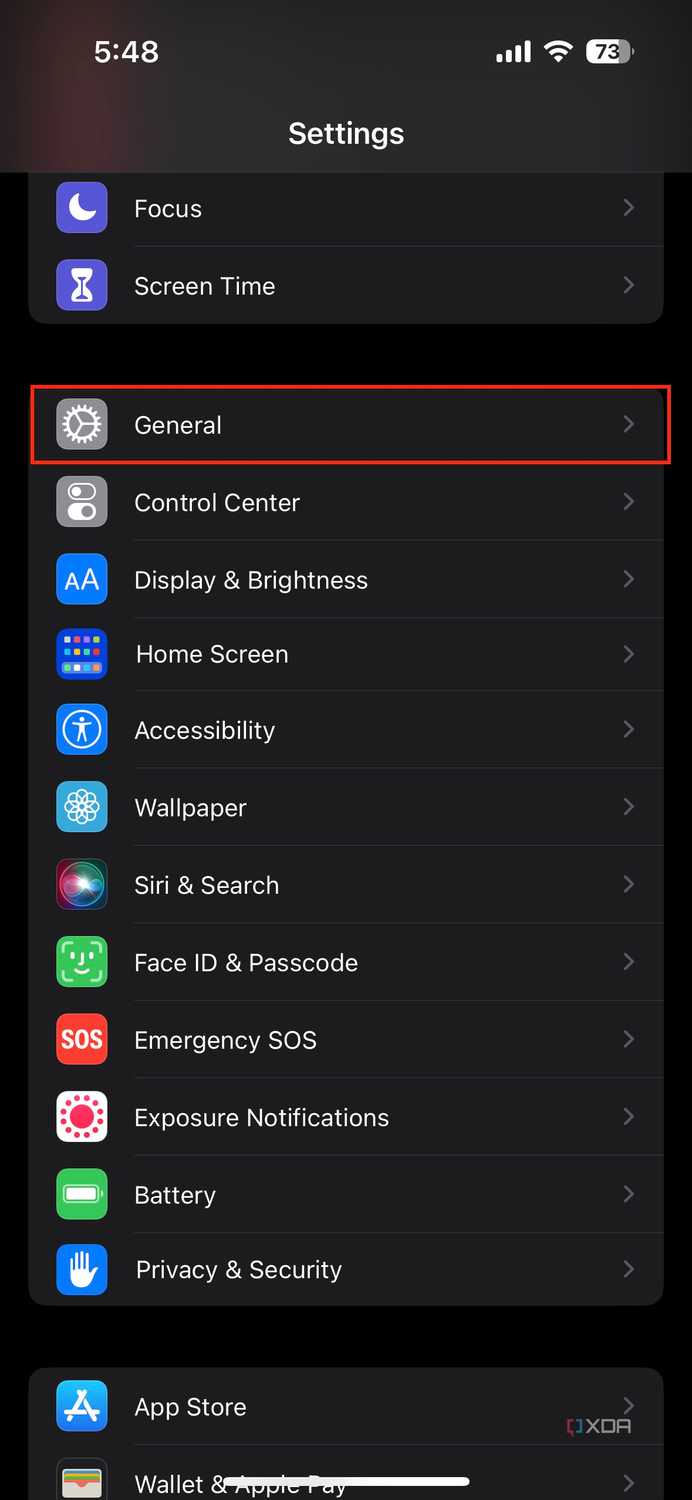 general settings on iPhone