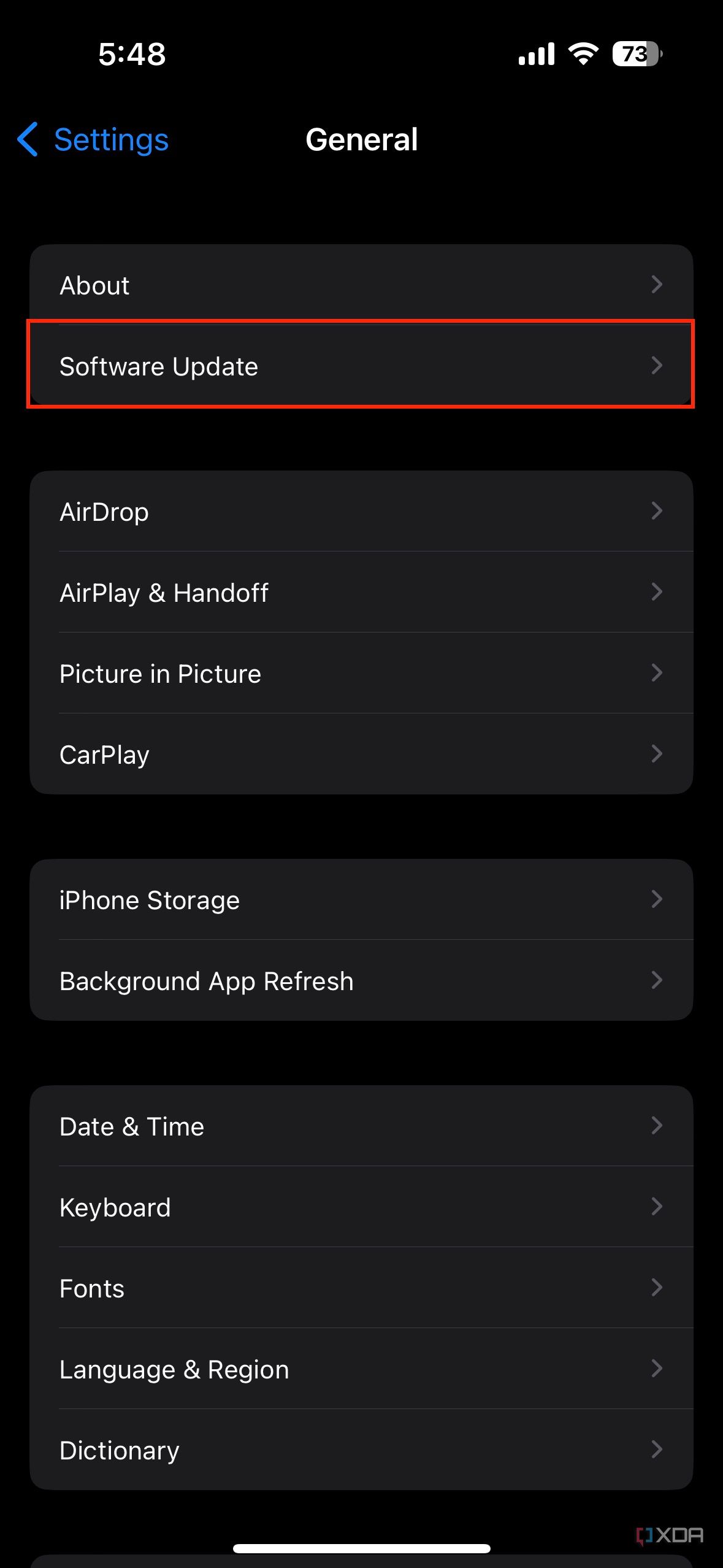 software update settings on iPhone