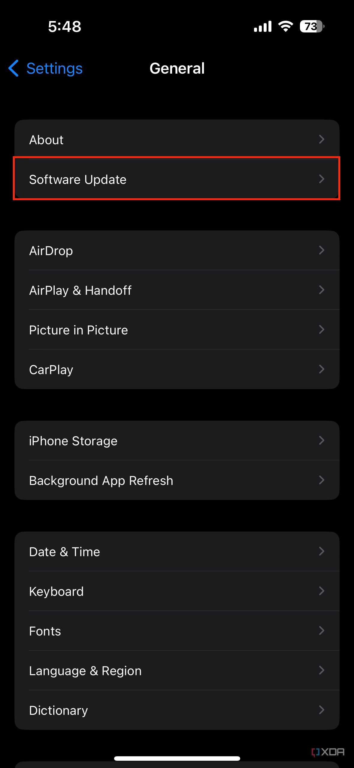 software update settings on iPhone