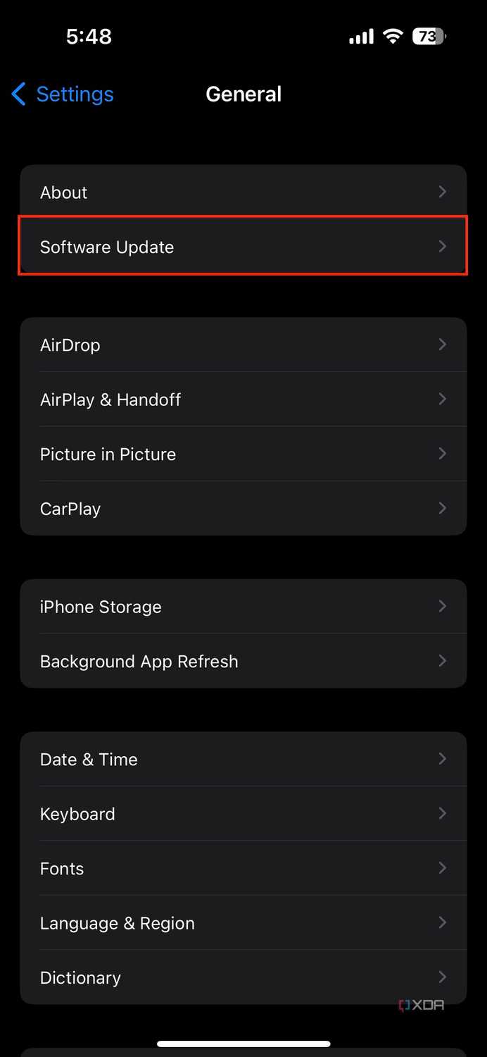 software update settings on iPhone