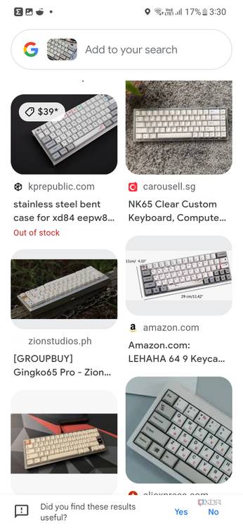 A screenshot showing a shopping results for mechanical keyboards in Google Lens.