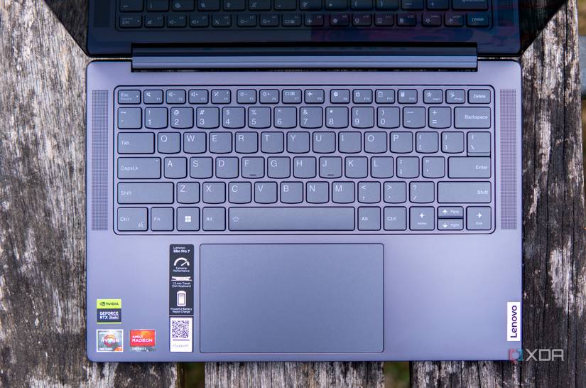Overhead view of the Lenovo Slim Pro 7 keyboard and touchpad