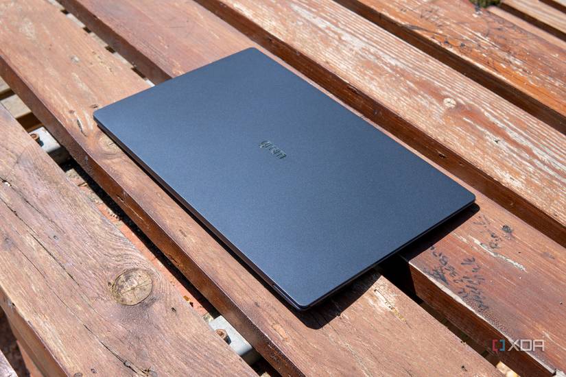 Angled view of the LG Gram SuperSlim with the lid closed